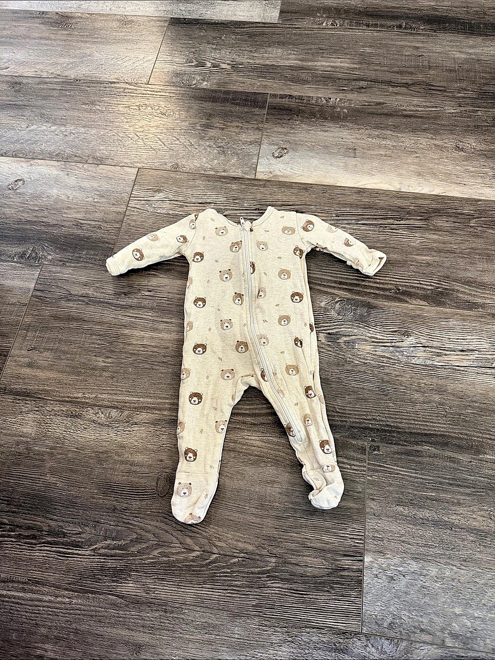 Owlivia Organic Cotton Footed Zip Pajamas - Mini Bears & Beige